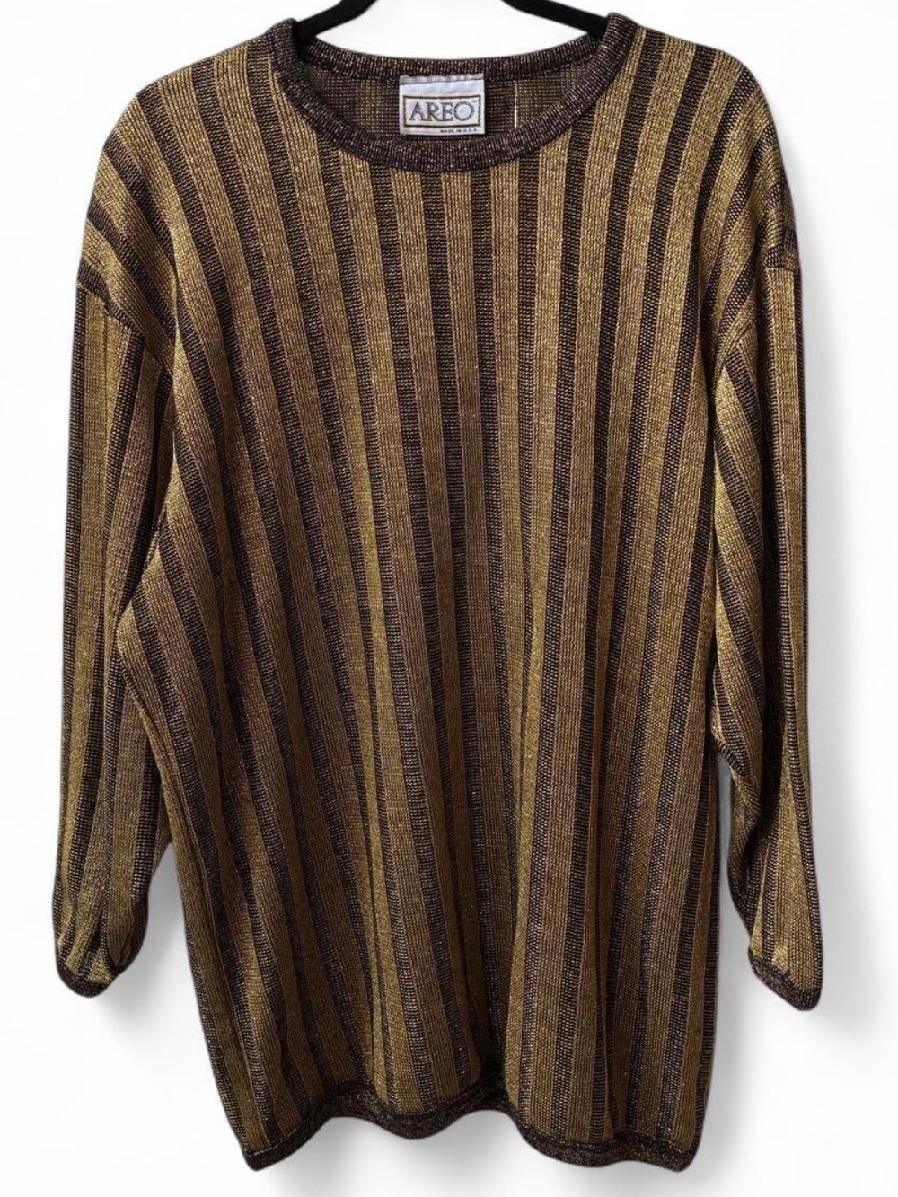 Vintage Areo made in USA brown gold striped metallic long sleeve sweater top OS